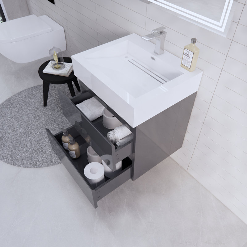 Babajide Bathroom Vanity with Acrylic Top, High Gloss Gray