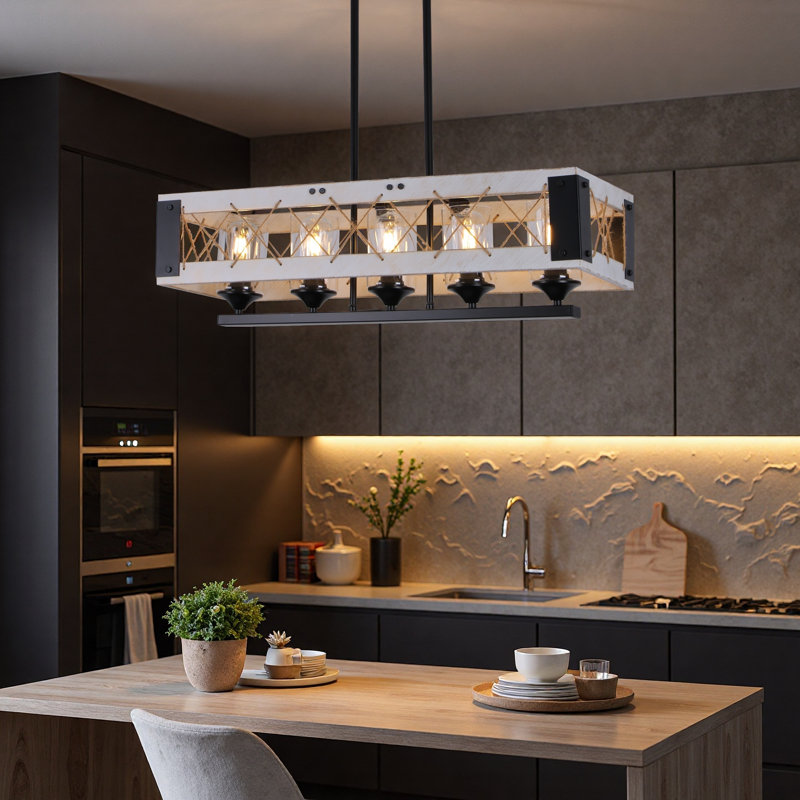 5-Light Farmhouse Chandelier with Adjustable Downrods, E26 Base, Industrial Pendant Ceiling Light for Dining Room & Kitchen Island
