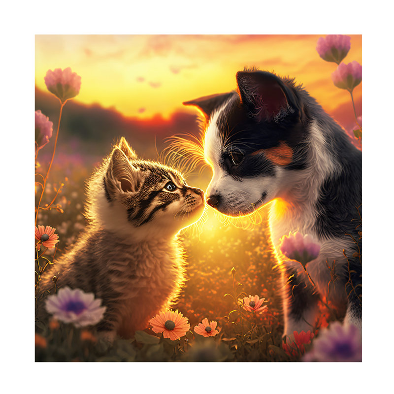 Animaux, chats et chiens 27 sur toile, H 18 po x l 18 po x P 2 po
