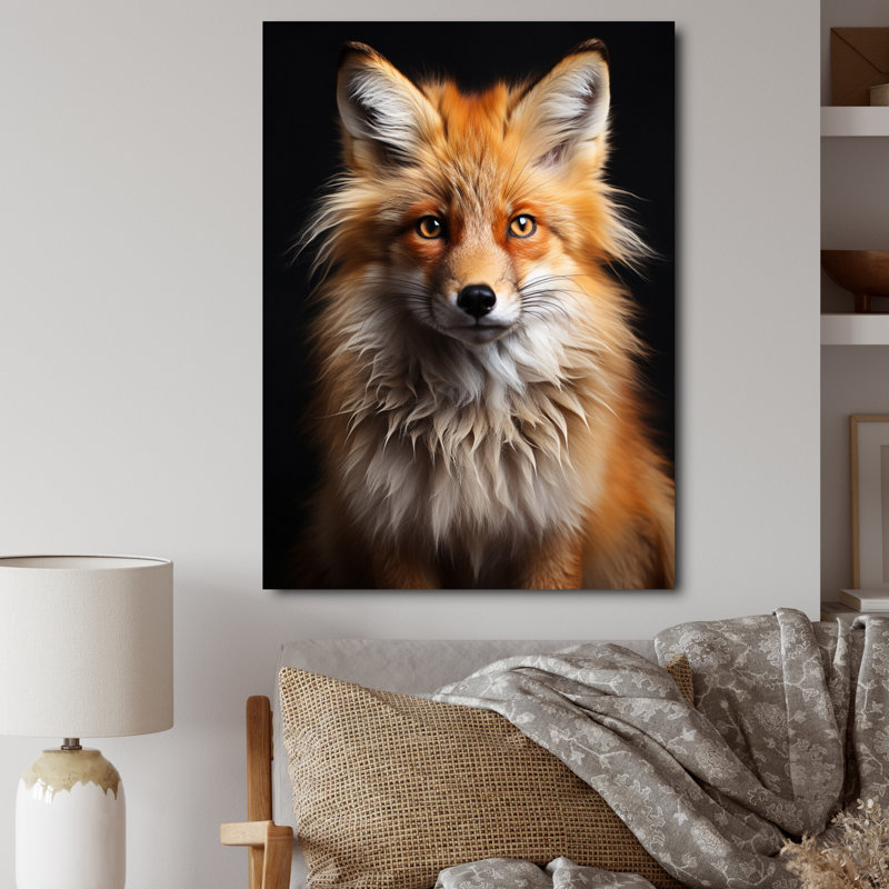 «Orange Fox Guardian», art mural renard, H 44 po x l 34 po x P 1,5 po, Toile tendue