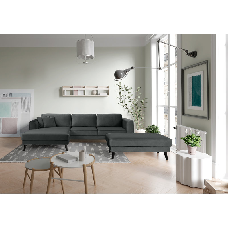 Knizair 4 Seater Sofa Bed, Anthracite, Wenge, Left Hand Facing
