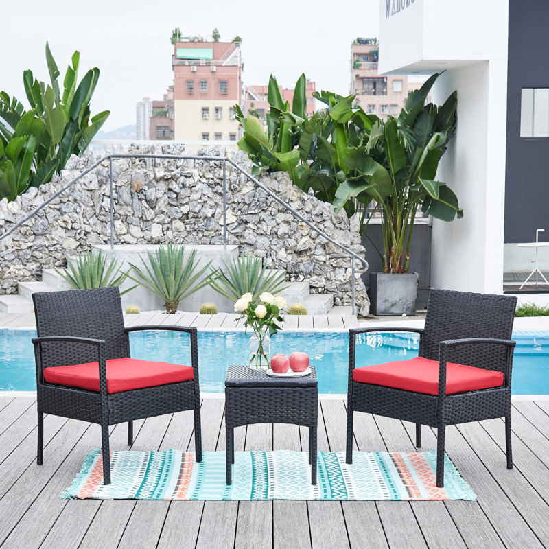 Ivancea 2 - Person Wicker Patio Dining Set with Square Table , Cushions Included, Red