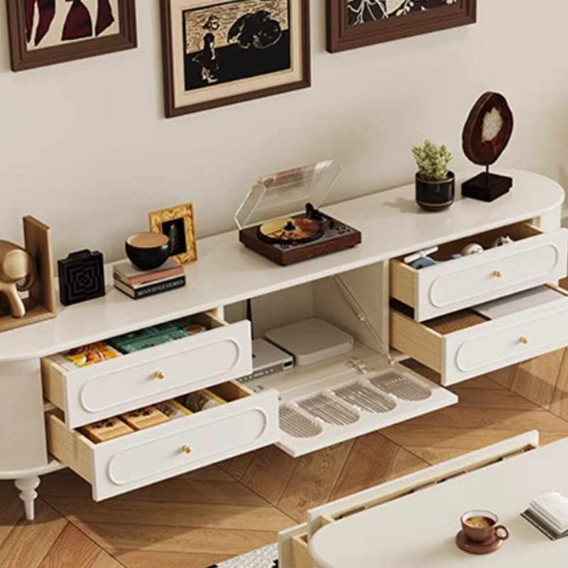 Meuble télé en bois massif de luxe clair de style crème clair