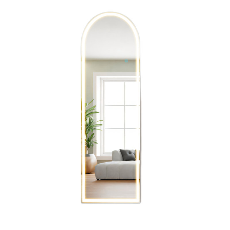 Miroir de sol illuminé avec lumières à DEL en trois couleurs avec support, 62,9 po x 19,6 po