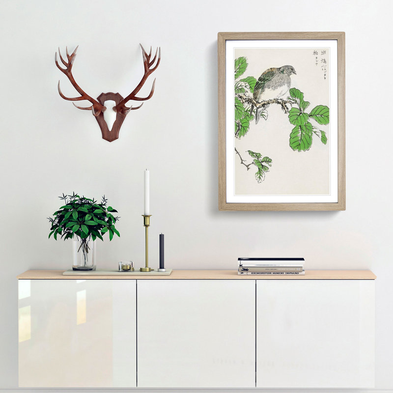 Barbary Dove and Oak Tree by Numata Kashu - Picture Frame Painting Print, 65cm H x 48cm W x 2cm D, Oak Framed