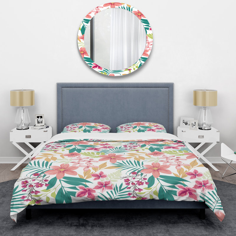 Ensemble de housse de couette floral rose - fleur tropicale rose - microfibre de polyester
