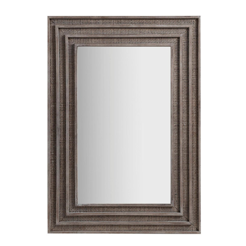 1 miroir rectangulaire en bois et rotin gris