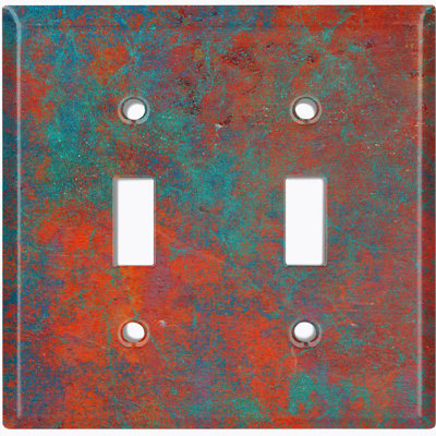 Metal Crosshatch Light Switch Plate Outlet Cover (Metal Patina 3 Print  - Double Toggle)