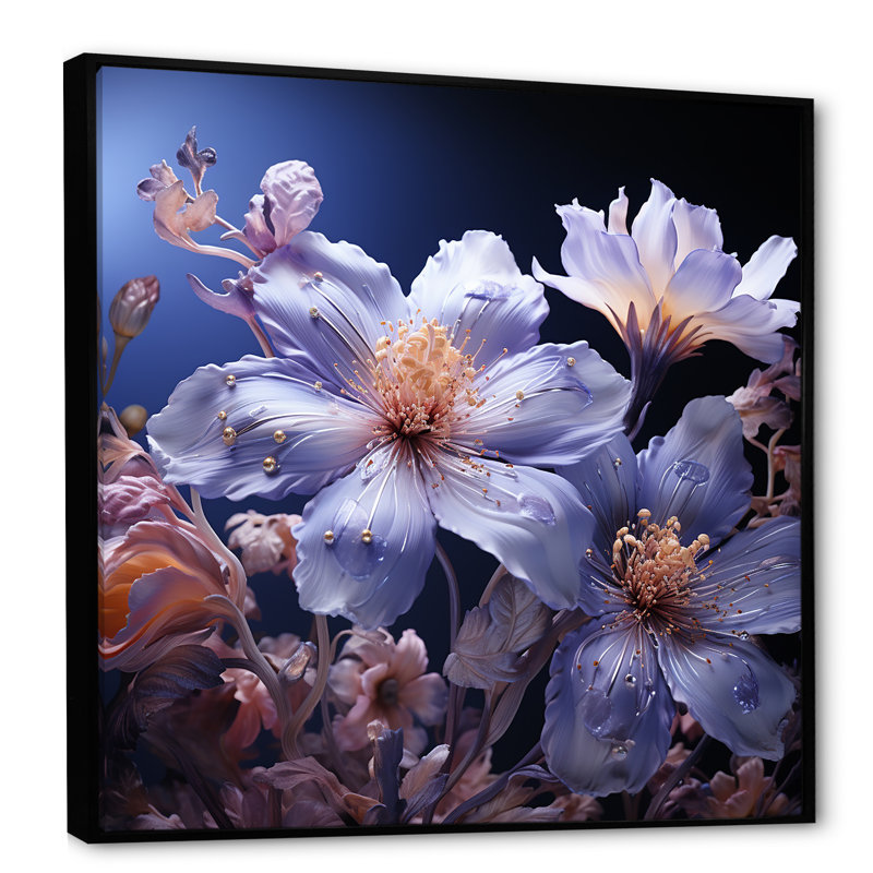 Cristal bleu cornflowers Harmony III - Art mural salon bleuet, Cadre flottant noir, H 36 po x l 36 po x P 1,5 po