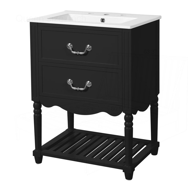 Meuble-lavabo 24 po avec lavabo en céramique, Noir
