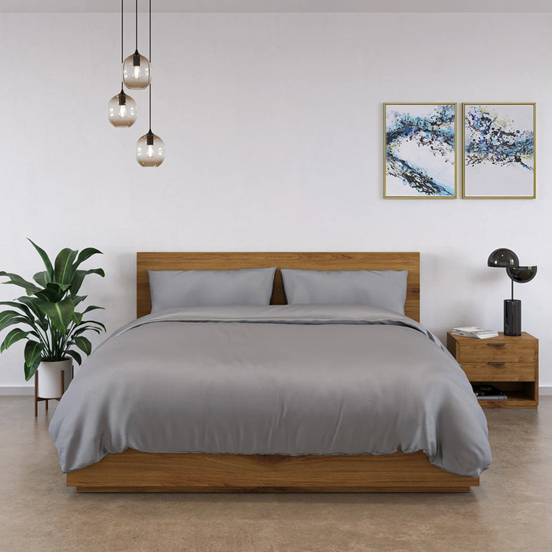 100% Bamboo Bedding Set, Double Duvet Cover + 3 Additional Pieces, Grey