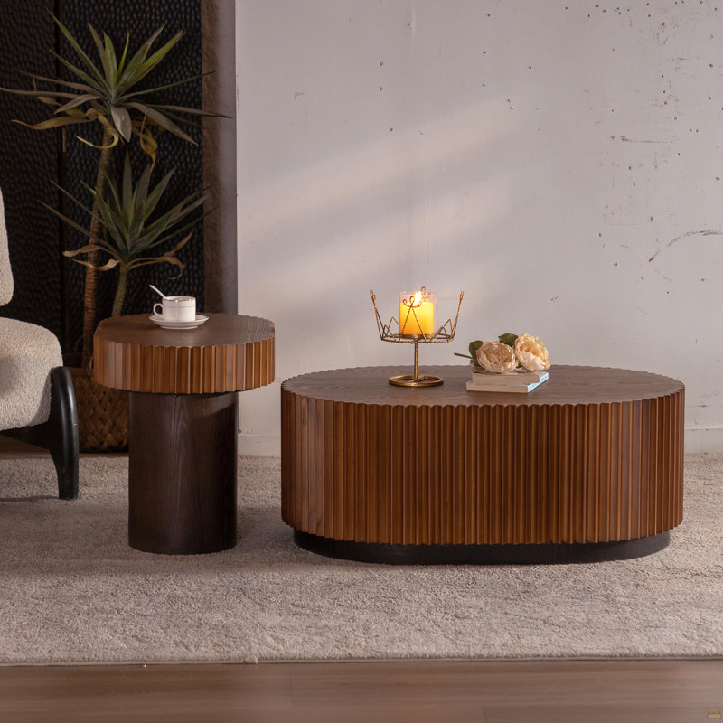 Ensemble de 2 tables basses ovales cannelées