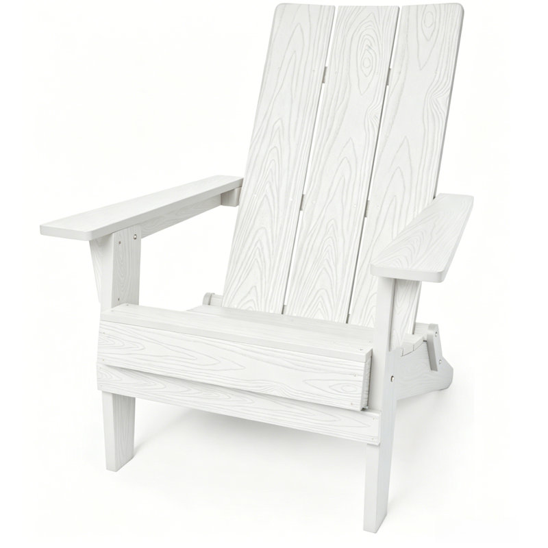 Outdoor All-Weather Foldable Adirondack Chair, Fade Resistant & Easy to Clean for Patio, Garden and Fire Pit Use, White