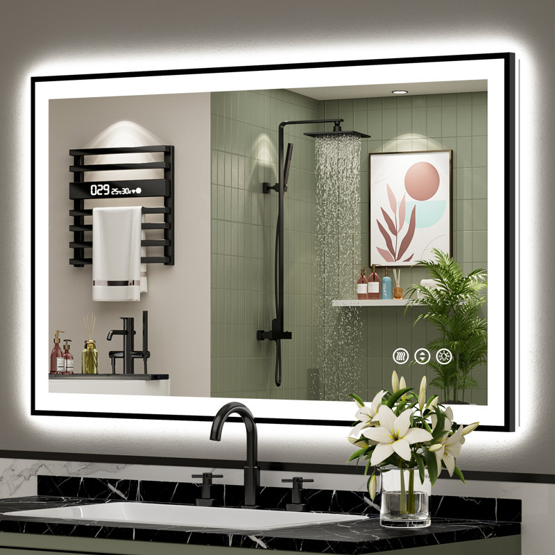 Matte Black Matel Framed Vanity Mirror with Lights, Front-lit and Back-lit, Memory Function, 3 Color Temperatures, Dimmable Light & Anti-fog Tempered Glass ETL Listed LED Mirror