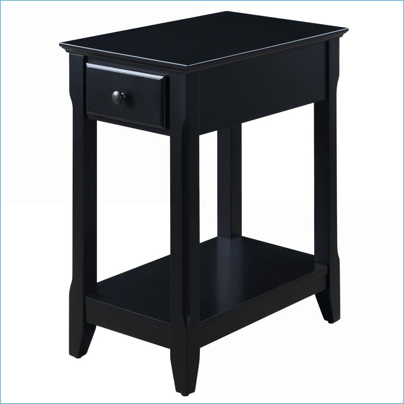 Table basse noire à faible encombrement avec tiroir et amp; Tablette inférieure, bois durable / panneau de fibres à densité moyenne pour les petits espaces