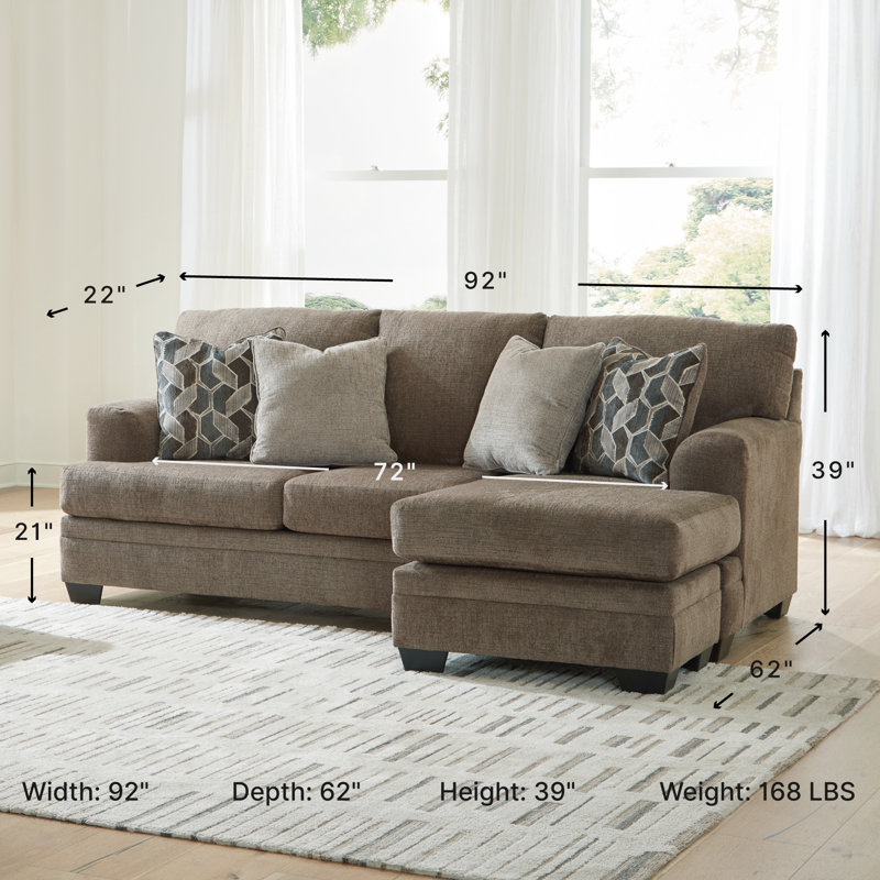 Gwendolynne Upholstered 92 " Sofa & Chaise, Brown Polyester