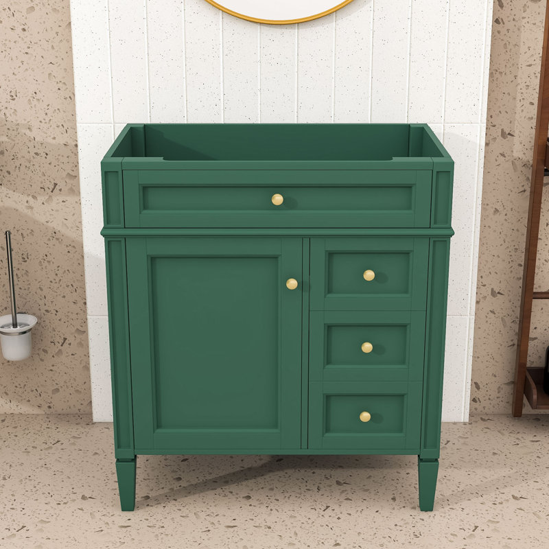 Meuble-lavabo élégant avec tablettes et tiroirs réglables, Vert