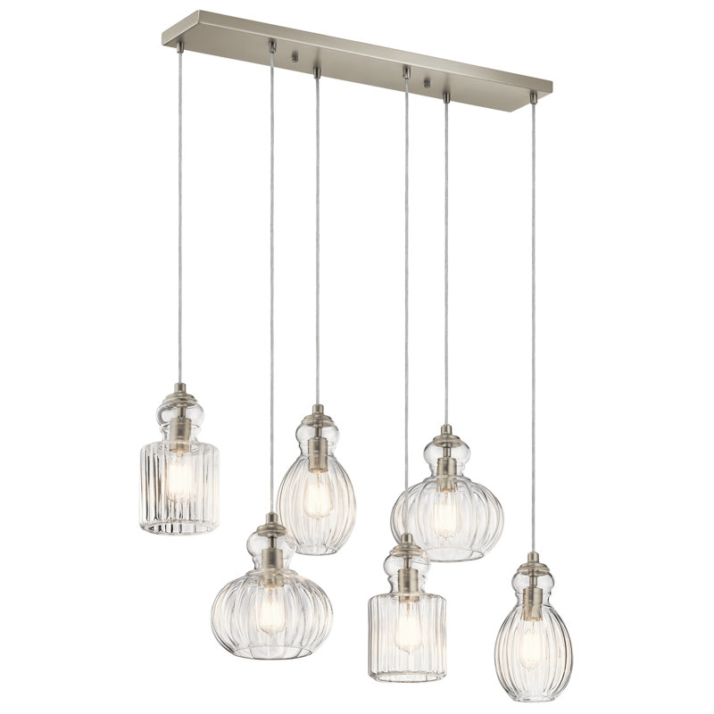 Luminaire suspendu géométrique à 6 lumières Mcdougal, Nickel brossé