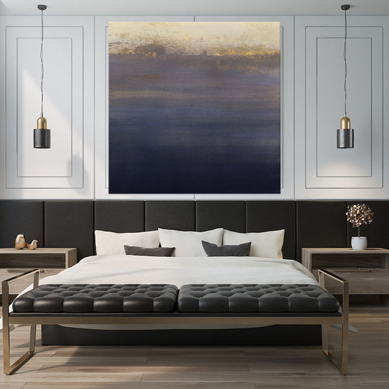 Reproduction d’art sur toile tendue « indigo sundown i » par victoria borges, H 84 po x l 84 po x P 1,5 po