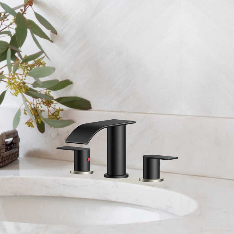 Cascade Pro 8-Inch Widespread Waterfall Bathroom Faucet - Dual Handle, With CUPC Supply Hoses & Metal Pop-Up Drain
