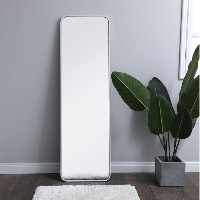 Sabine Metal Rounded Rectangle Wall Mirror, White, 60" x 18"
