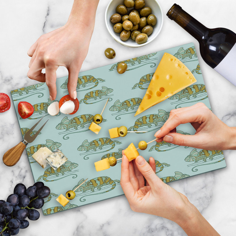 Ambesonne Colourful Cutting Board Large Size Wild Chameleon Lizard Multicolor