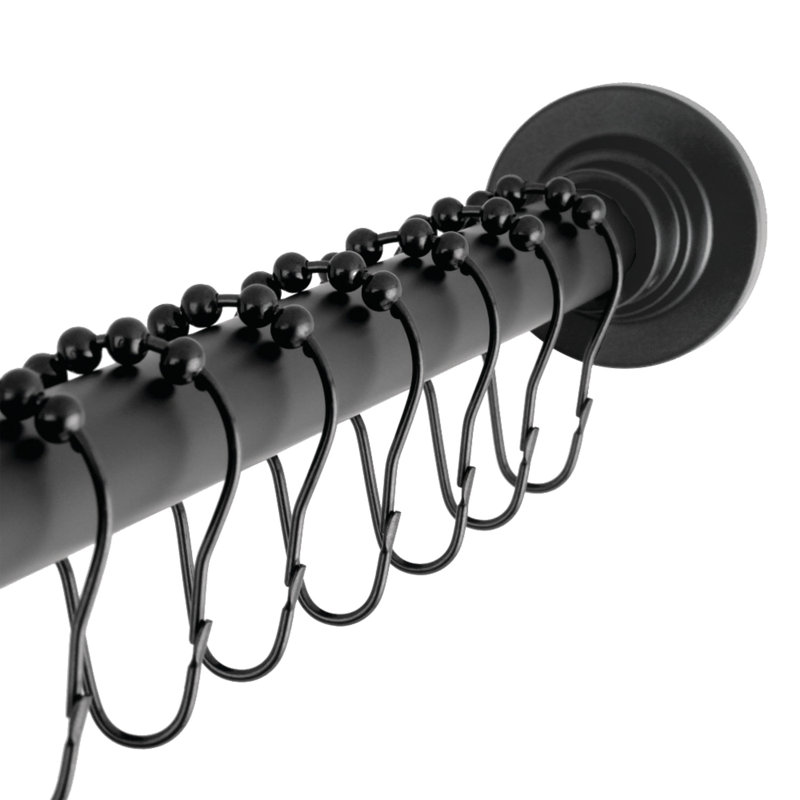 Matte Black Adjustable Tension Shower Curtain Rod with Rings