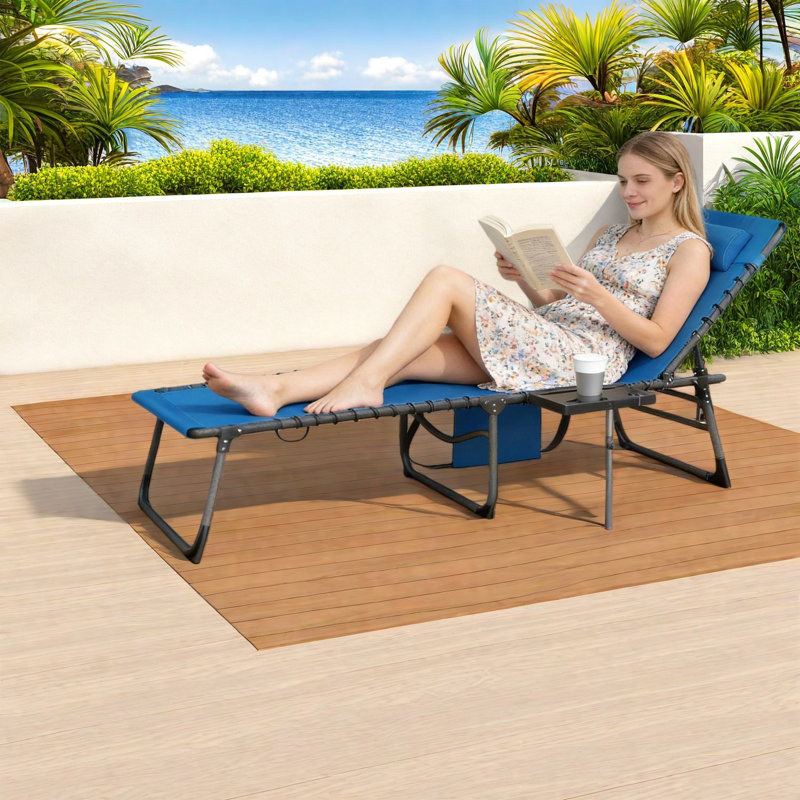 Adjustable Steel Patio Lounge Chairs, Foldable And Portable For Outdoor Relaxation