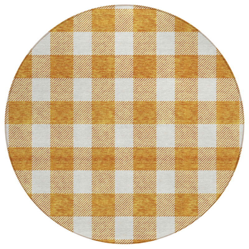 Tapis rond lavable à carreaux orange et beige 8 pi