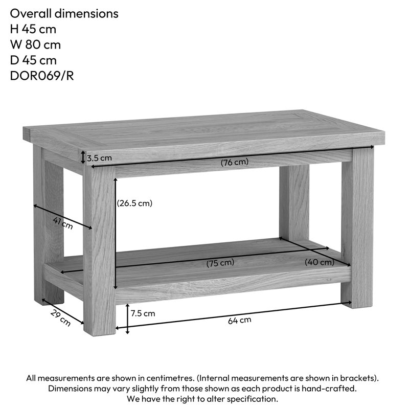 Four Leg Coffee Table with Storage, H45 x L80 x W45cm