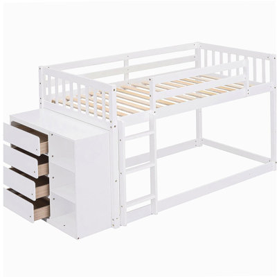 Double-Over-Bed with 4 Drawers and 3 Shelves - White