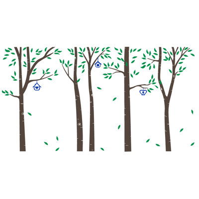 Décalcomanie murale arbres et maisons à oiseau bouleau