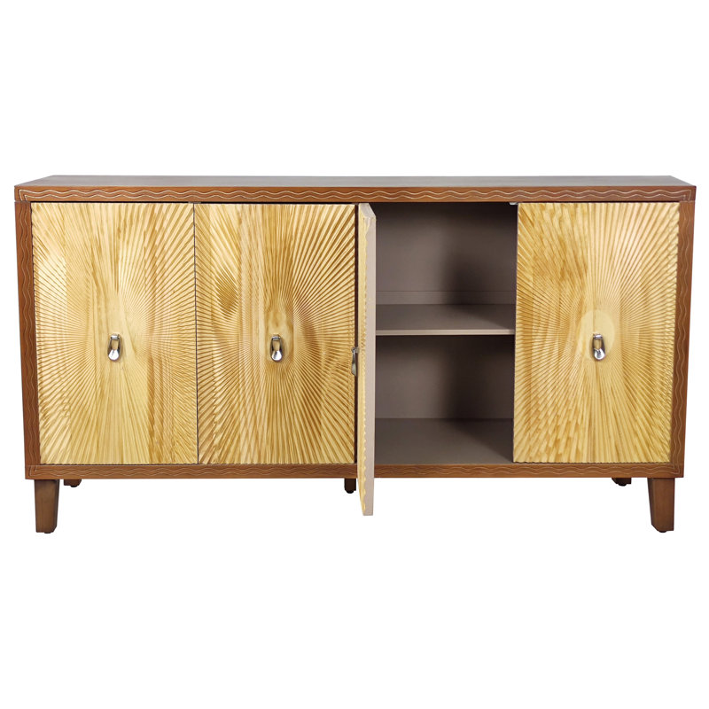 Buffet rétro sculpté à 4 portes avec tablettes réglables, armoire de rangement multifonctionnelle pour salle à manger ou espace de vie