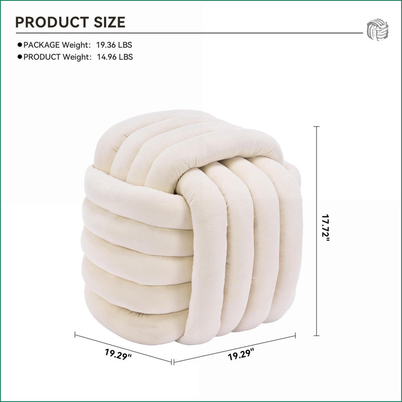 Ottoman Modern Knot Design Footstool for Living Room, Bedroom, Sofa Side | Beige Chenille, Beige