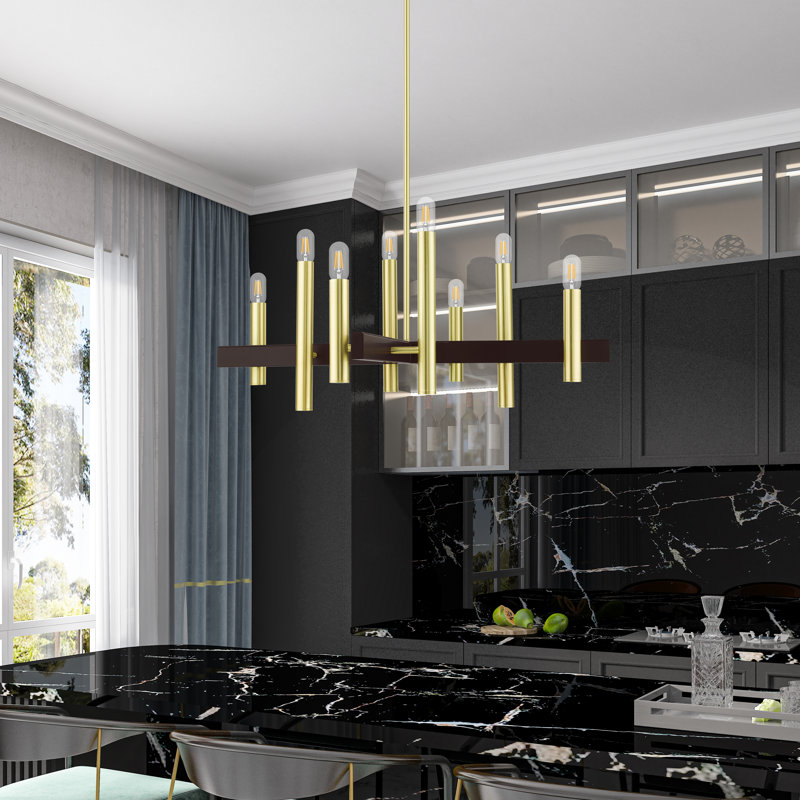 Lustre linéaire moderne unique à 8 lumières Jozlyne, Laiton satiné