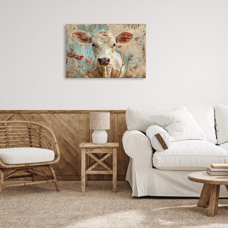  Art mural sur toile Spring Spring Cow par LSR Design Studio, H 20 po x l 30 po