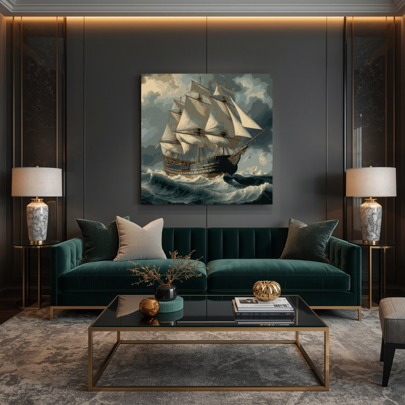 Art nautique sur toile brun, H 32 po x l 32 po