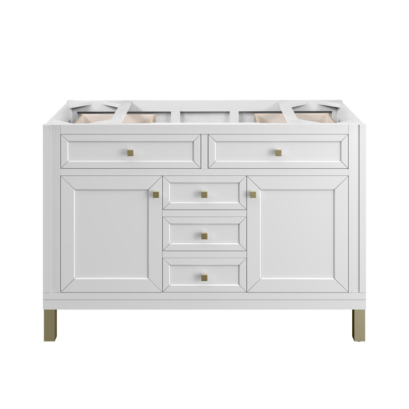 Chicago 48" W Single Bathroom Vanity Base, Glossy White, Champagne Brass