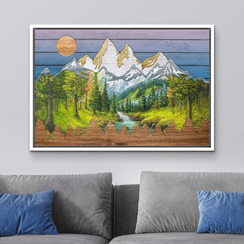 Western, effet de bois, paysage, été, montagne, nature, art moderne, grand art mural, salon, bureau sur toile