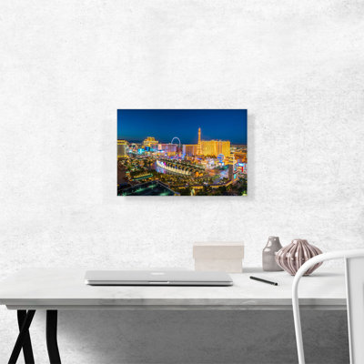 Las Vegas City Strip at Night Blue Sky - Wrapped Canvas Photograph Print -  ARTCANVAS, OPEPHO582-1S-18x12