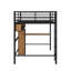 Lit mezzanine double en métal et bois avec bureau et tablettes
