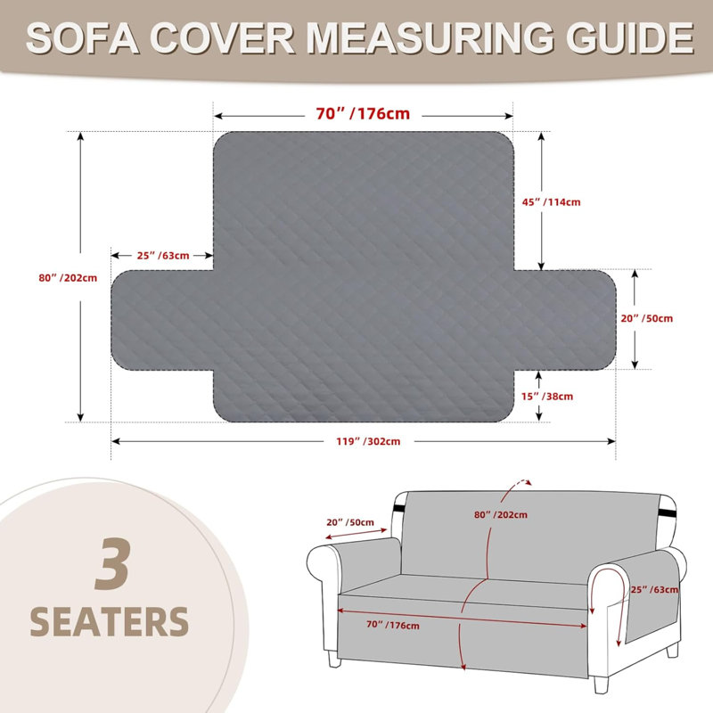Sofa Covers Water Resistant Sofa Slipcovers 3 Seater Waterproof Reversible Anti-Slip Anti-Scratch Sofa Cover With Non Slip Elastic Straps For Dogs Cats Pets
