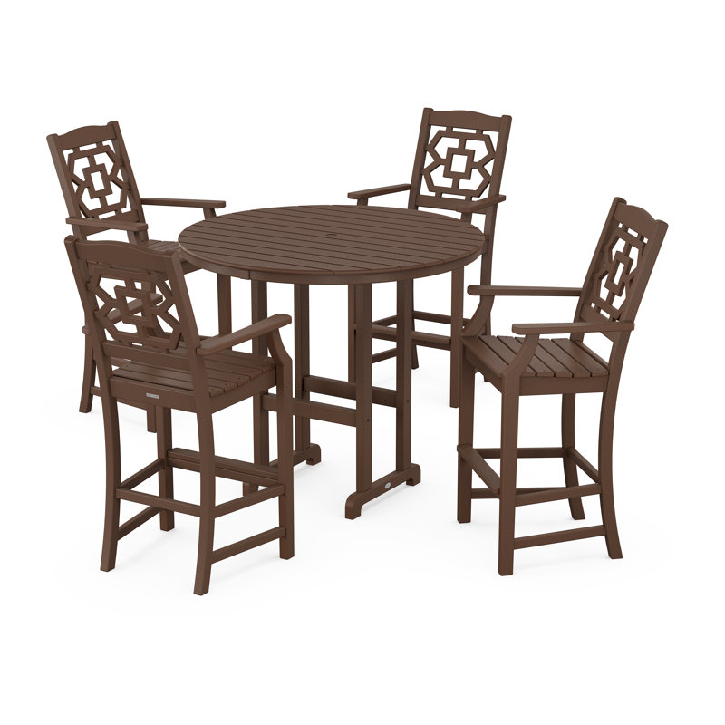 Ensemble repas pour 4 personnes avec table ronde Chinoiserie, Acajou