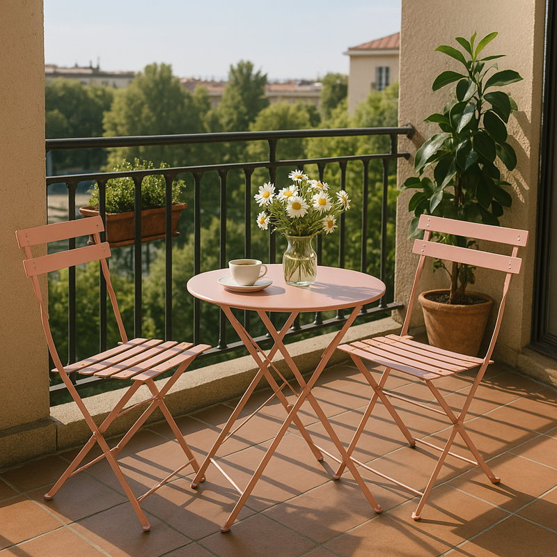 3-Piece Folding Bistro Set, Outdoor Garden Metal Table and Chairs, Powder-Coated Steel, 4 Colours Available, Pink