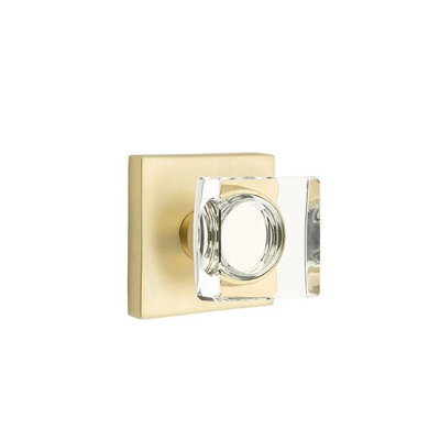 Emtek Privacy Interior Mortise Set w/ Square Rosette & Modern Square Glass Knob (RH)