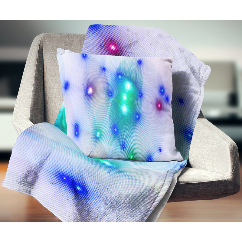Fractal Lights in Fog - coussin imprimé abstrait, 18 po x 18 po, Bleu, Coussin décoratif