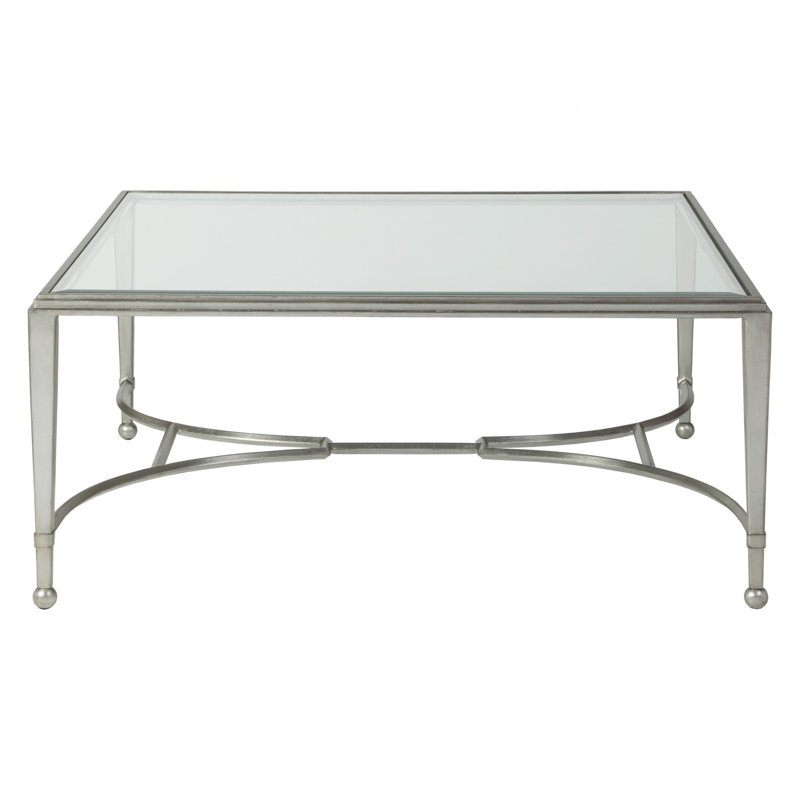 Silver Rectangular Metal and Glass Cocktail Table