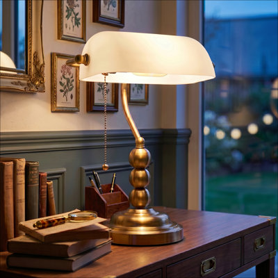 Lampe de table Antique Bankers, lampes de table en verre blanc ivoire, lampe traditionnelle à culot E26