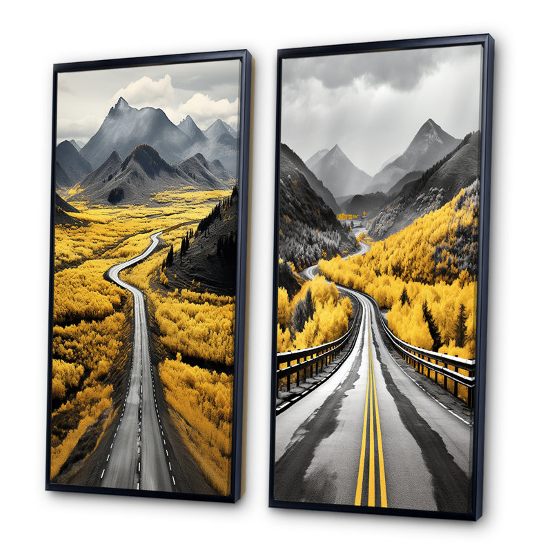 «Road Through Yellow Prairies», 2 pièces, Cadre noir, H 24 po x l 20 po