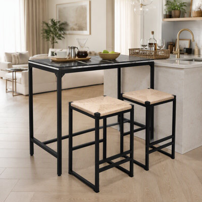 Ensemble de 2 tabourets de bar sans dossier pour corde de papier pour comptoir de cuisine